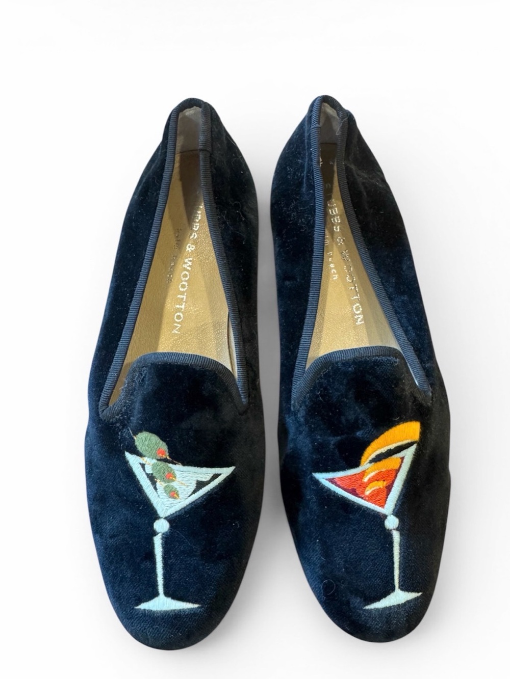 Stubbs & Wootton Navy Velvet Martini Embroidered Loafers